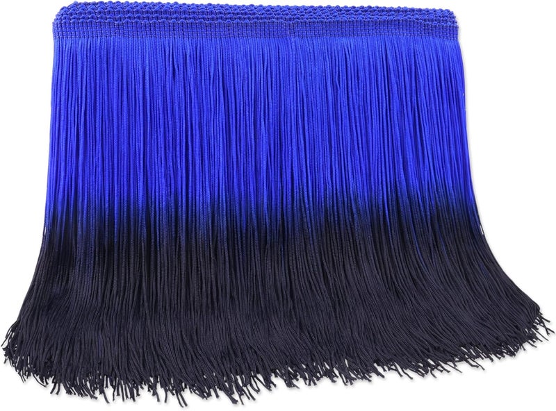 DHFLYDH Fringe Trim Tassel Trim Gradient Color 2.5 Yards 7.9 Inch Wide for Dresses, Bags, DIY, Home Decor, Crafts (Black+Blue) - Image 1
